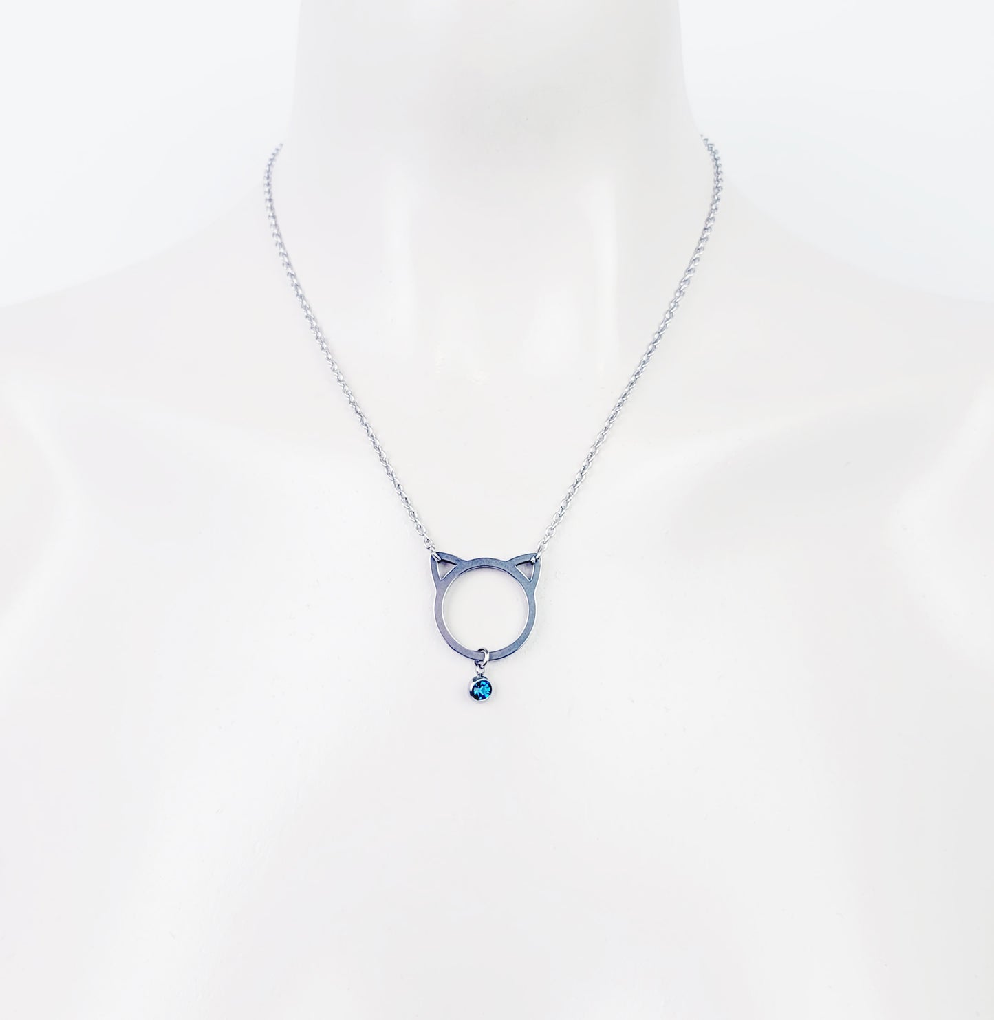 Day Collar ~ Stainless Steel Kitten Necklace with Gemstone. BDSM, Discreet