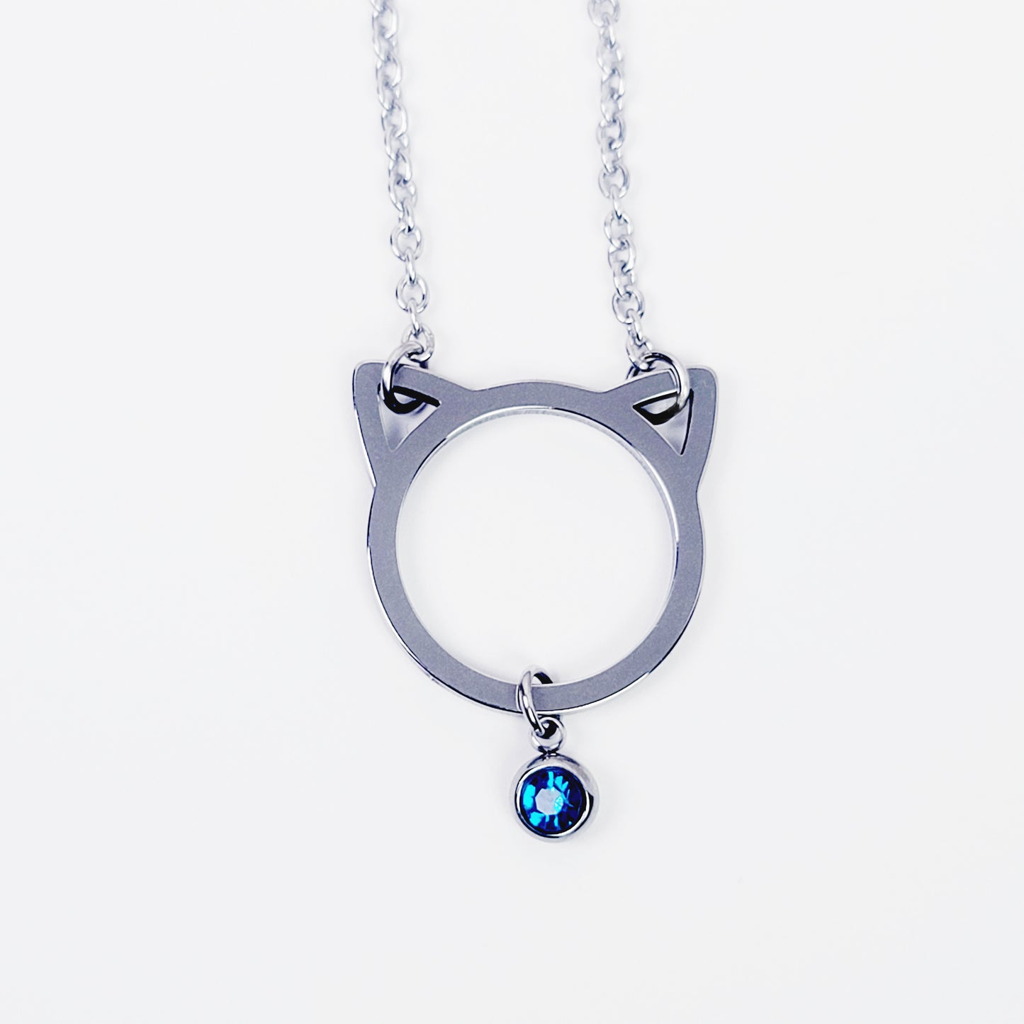 Day Collar ~ Stainless Steel Kitten Necklace with Gemstone. BDSM, Discreet