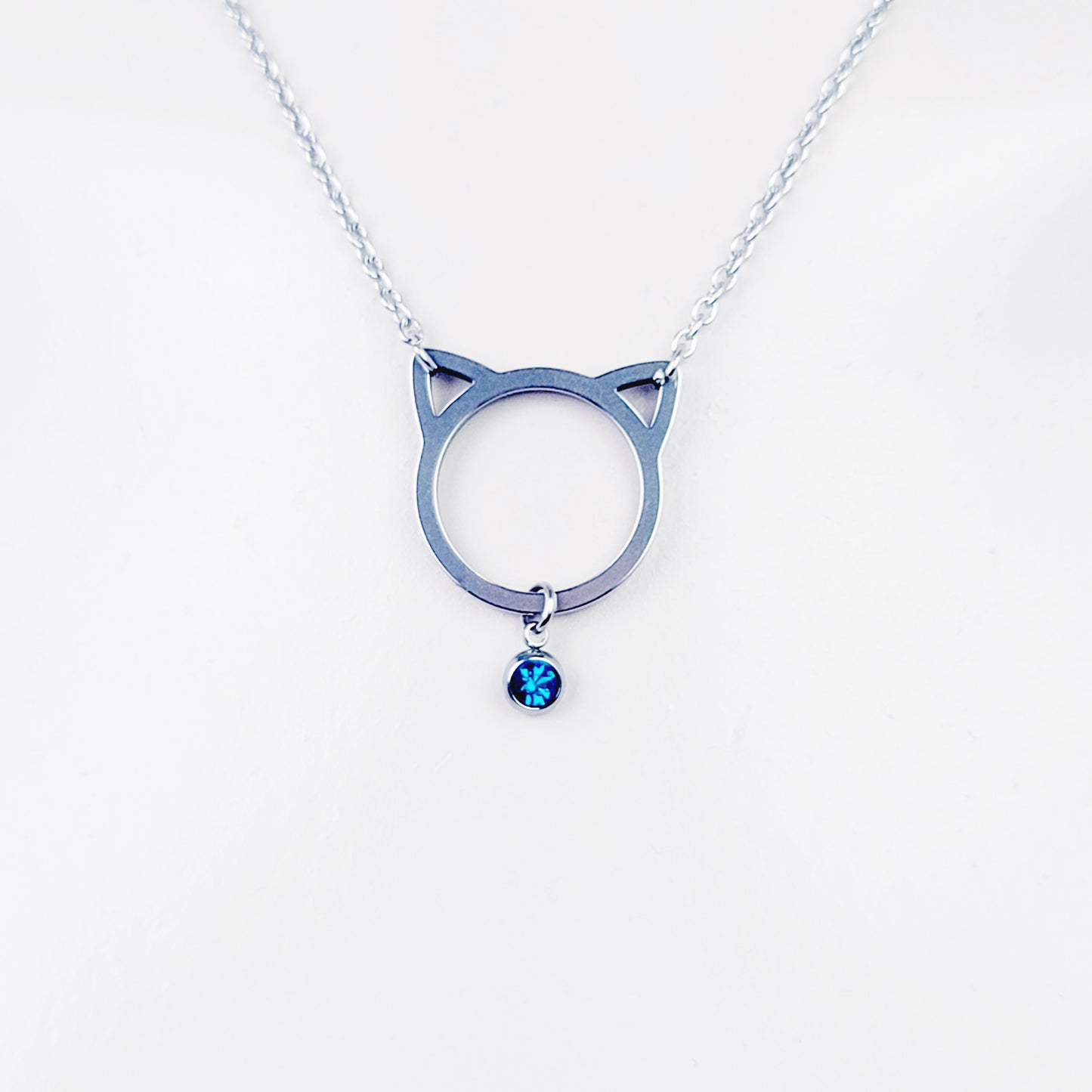 Day Collar ~ Stainless Steel Kitten Necklace with Gemstone. BDSM, Discreet