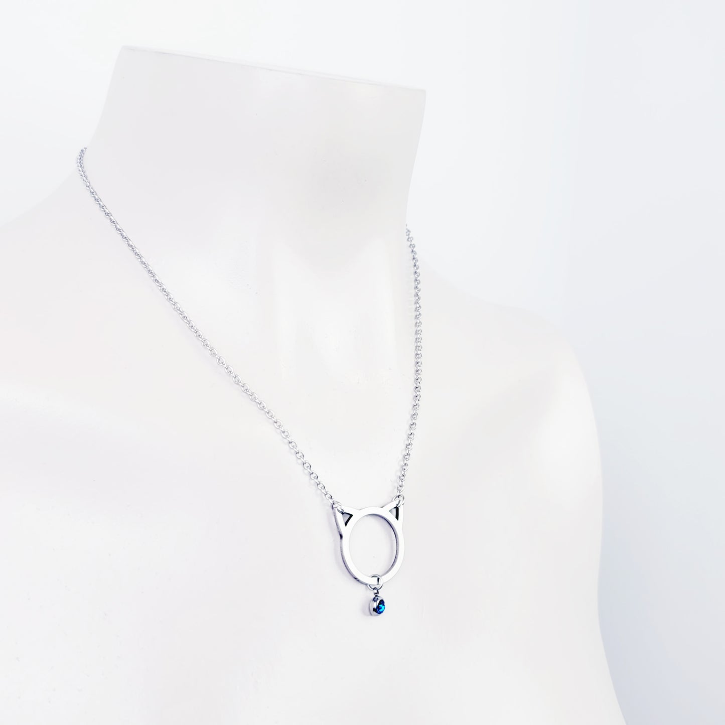 Day Collar ~ Stainless Steel Kitten Necklace with Gemstone. BDSM, Discreet