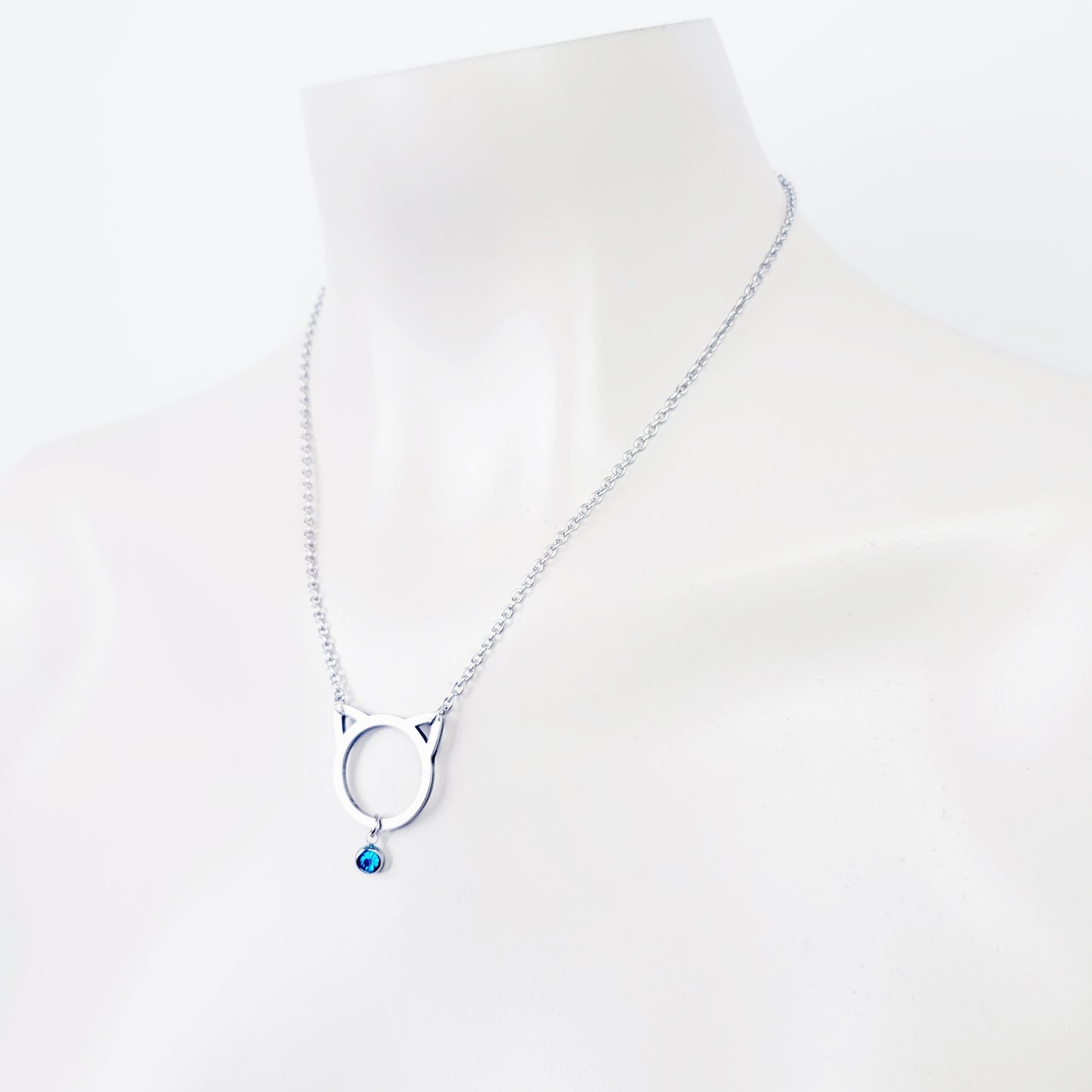 Day Collar ~ Stainless Steel Kitten Necklace with Gemstone. BDSM, Discreet