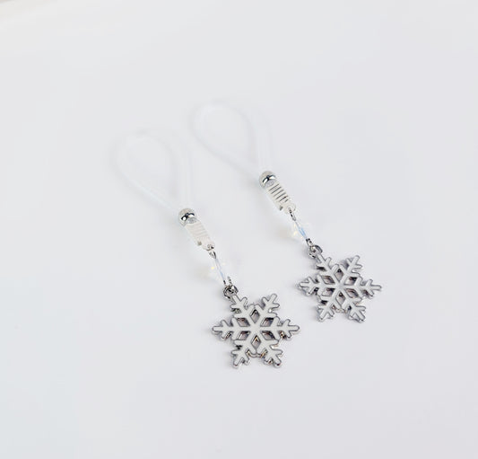 Snowflake Nipple Dangles on Non Piercing Nipple Nooses or Your Choice of Nipple Clamps. BDSM, MATURE