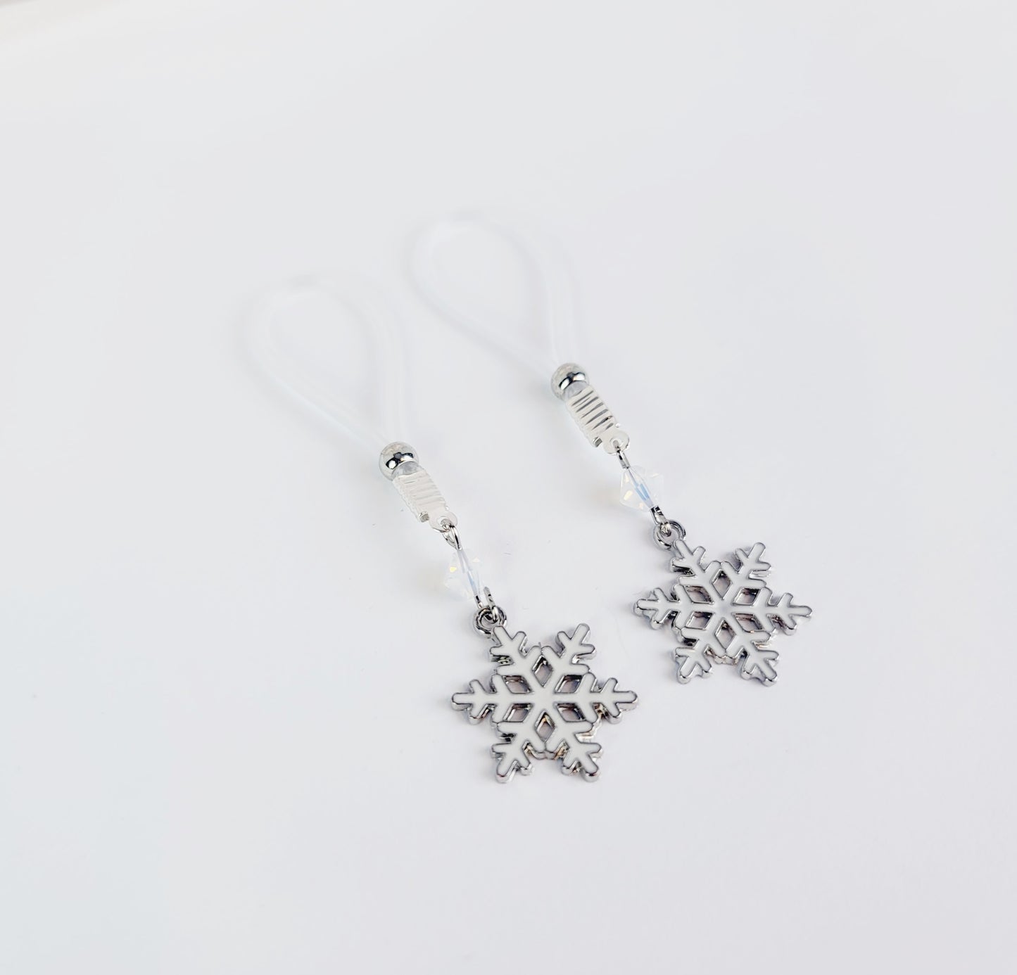 Snowflake Nipple Dangles on Non Piercing Nipple Nooses or Your Choice of Nipple Clamps. BDSM, MATURE