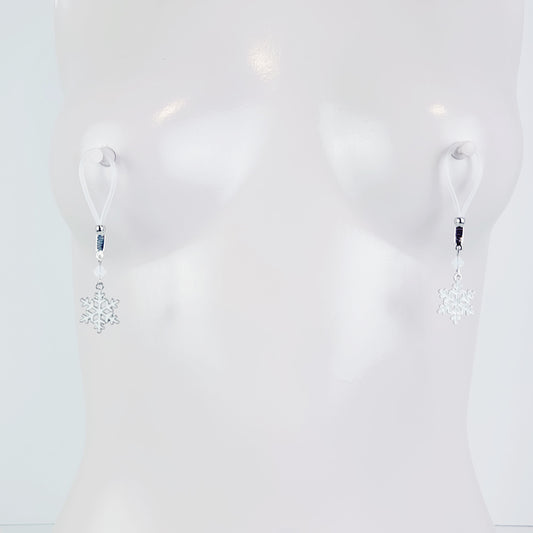 Snowflake Nipple Dangles on Non Piercing Nipple Nooses or Your Choice of Nipple Clamps. BDSM, MATURE