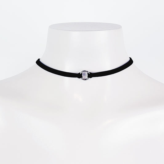 Stainless Steel Faux Leather Circle of O Choker, Discreet Day Collar for BDSM Submissive