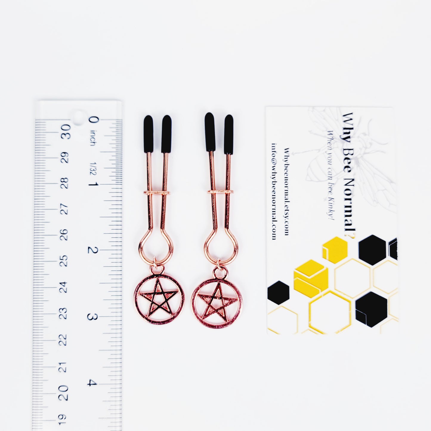 Pentacle Nipple Clamps, Straight Tweezer Style, in Gold, Silver, or Rose Gold
