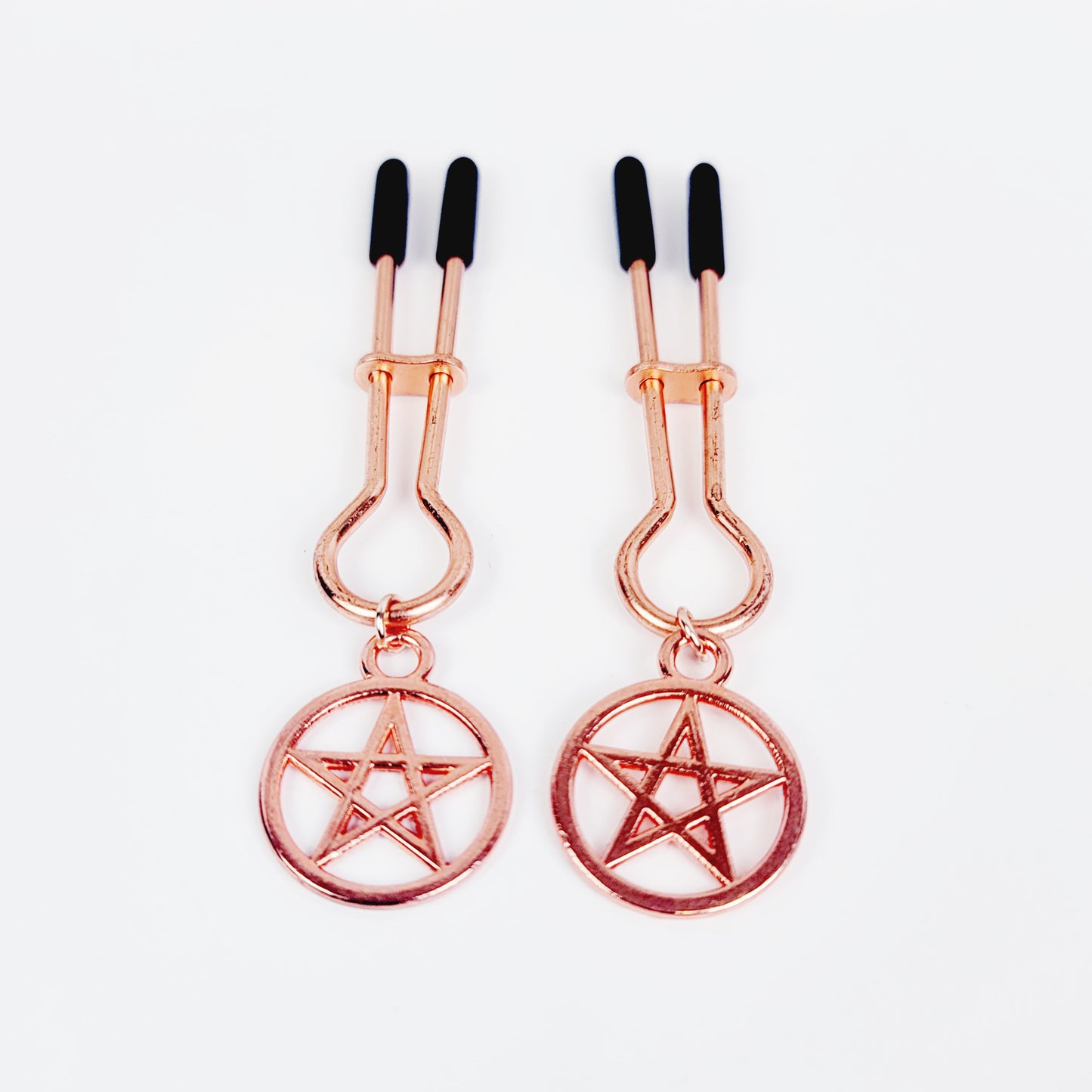 Pentacle Nipple Clamps, Straight Tweezer Style, in Gold, Silver, or Rose Gold