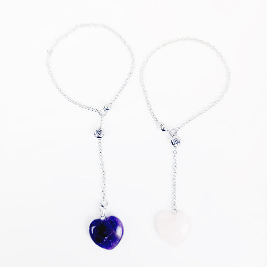 Crystal Heart Penis Chain Dangle. Choose Amethyst or Rose Quartz Crystal.