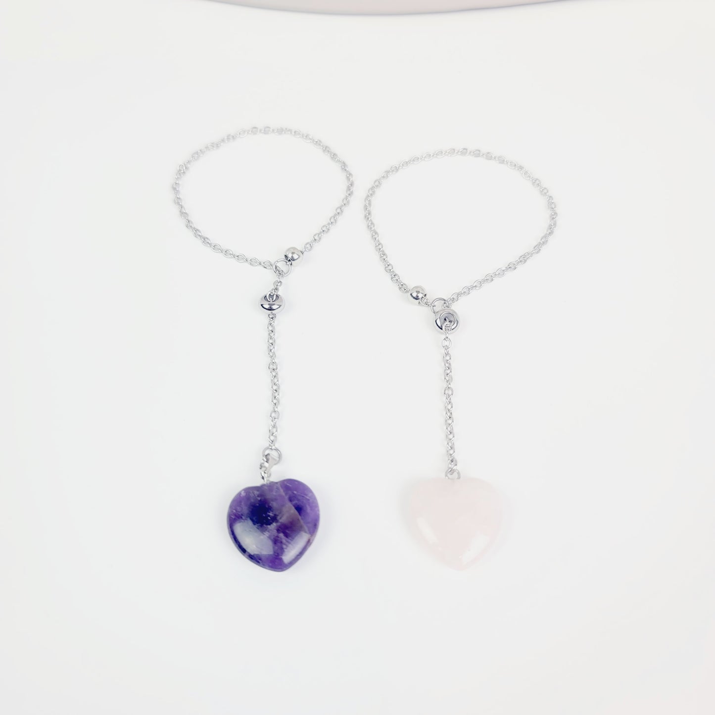 Crystal Heart Penis Chain Dangle. Choose Amethyst or Rose Quartz Crystal.