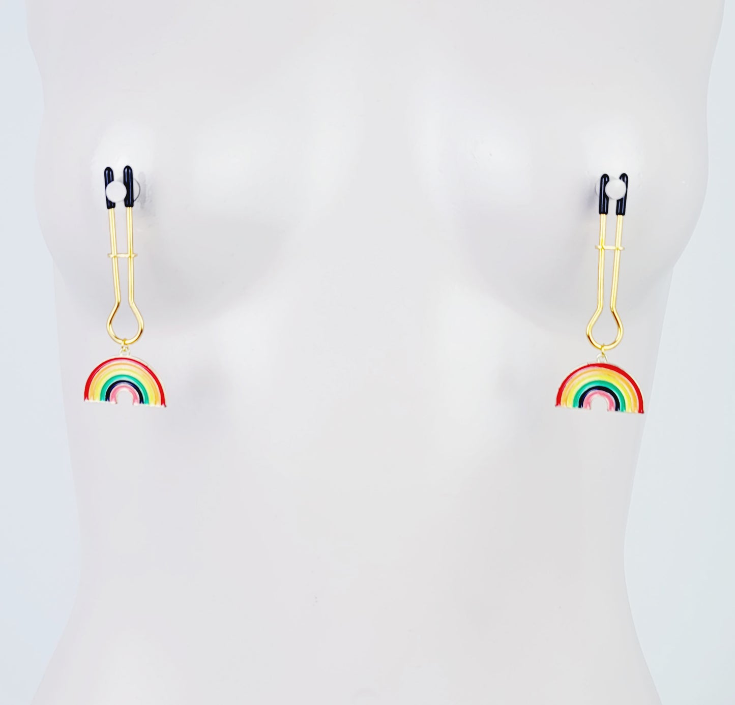 Rainbow Nipple Clamps, Gold, Straight Tweezer Clamp.