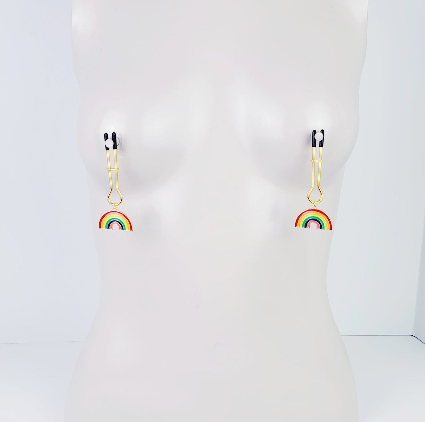 Rainbow Nipple Clamps, Gold, Straight Tweezer Clamp.