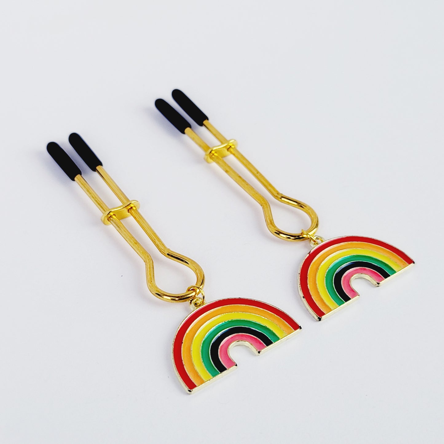 Rainbow Nipple Clamps, Gold, Straight Tweezer Clamp.