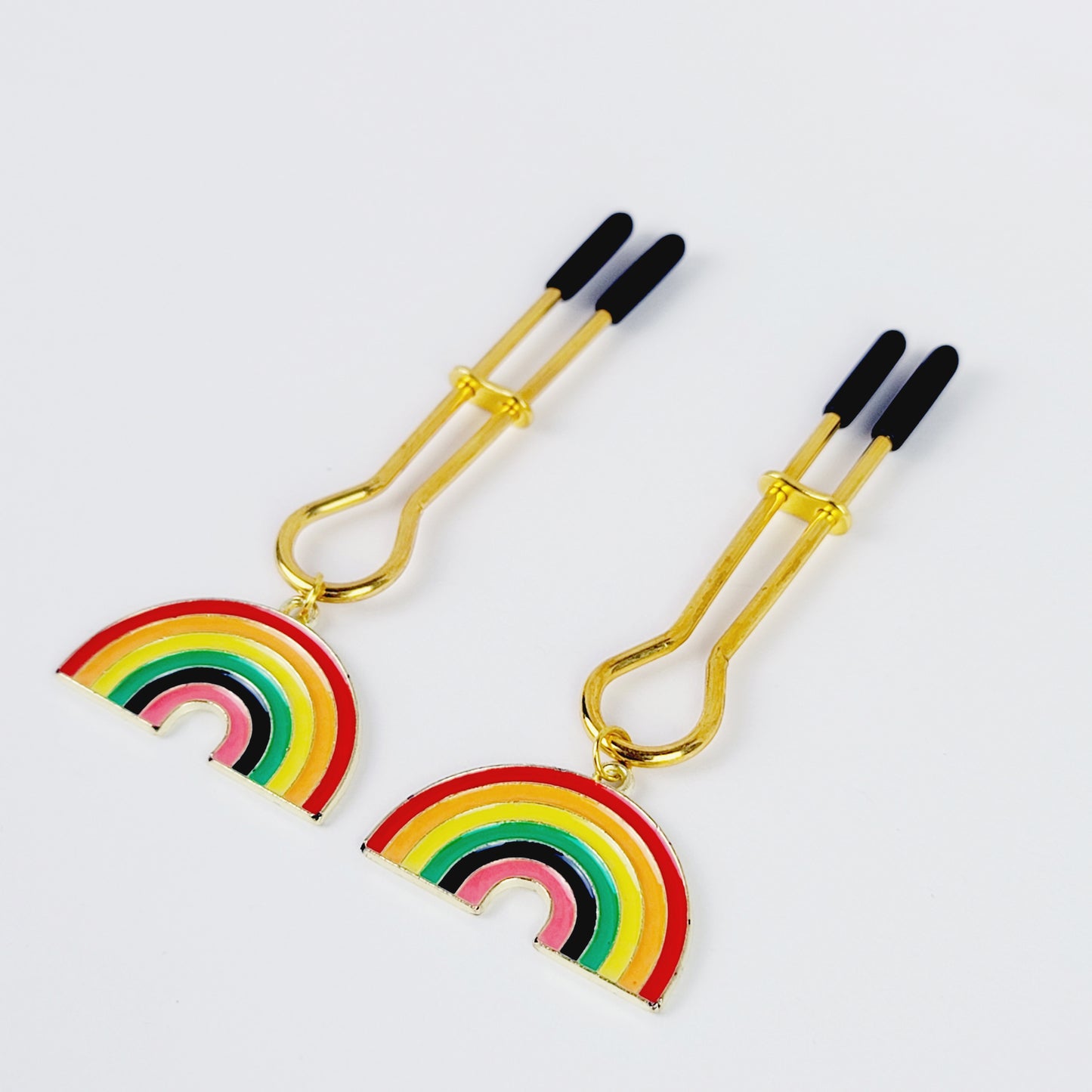 Rainbow Nipple Clamps, Gold, Straight Tweezer Clamp.