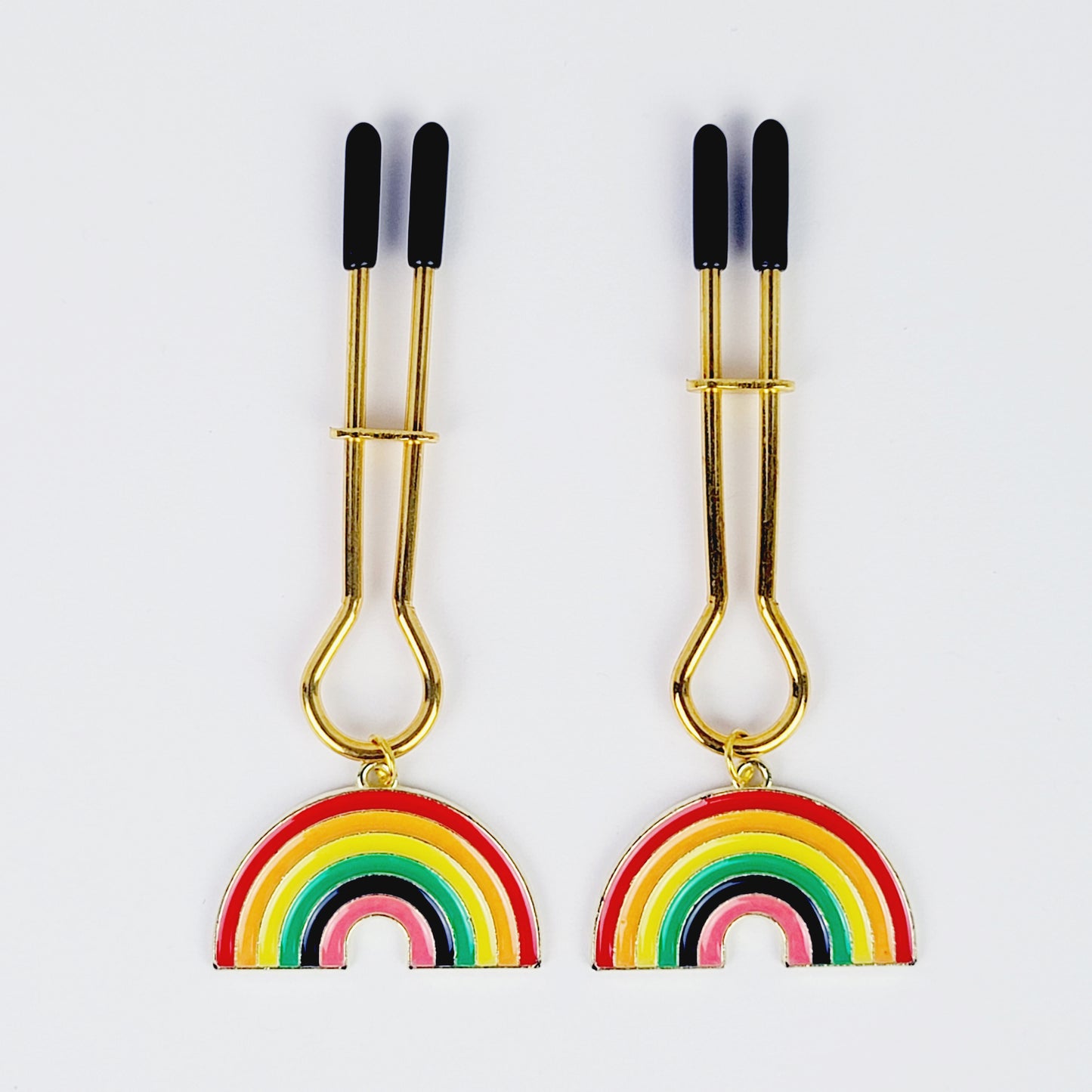 Rainbow Nipple Clamps, Gold, Straight Tweezer Clamp.