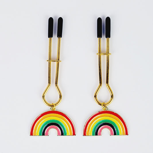 Rainbow Nipple Clamps, Gold, Straight Tweezer Clamp.