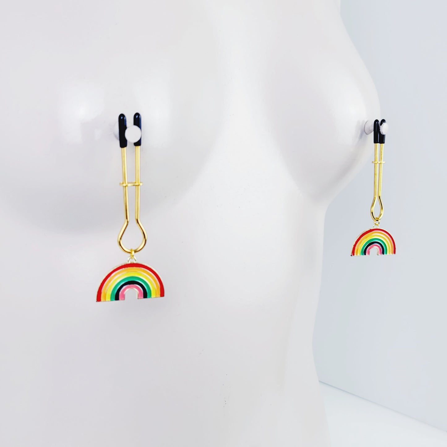 Rainbow Nipple Clamps, Gold, Straight Tweezer Clamp.