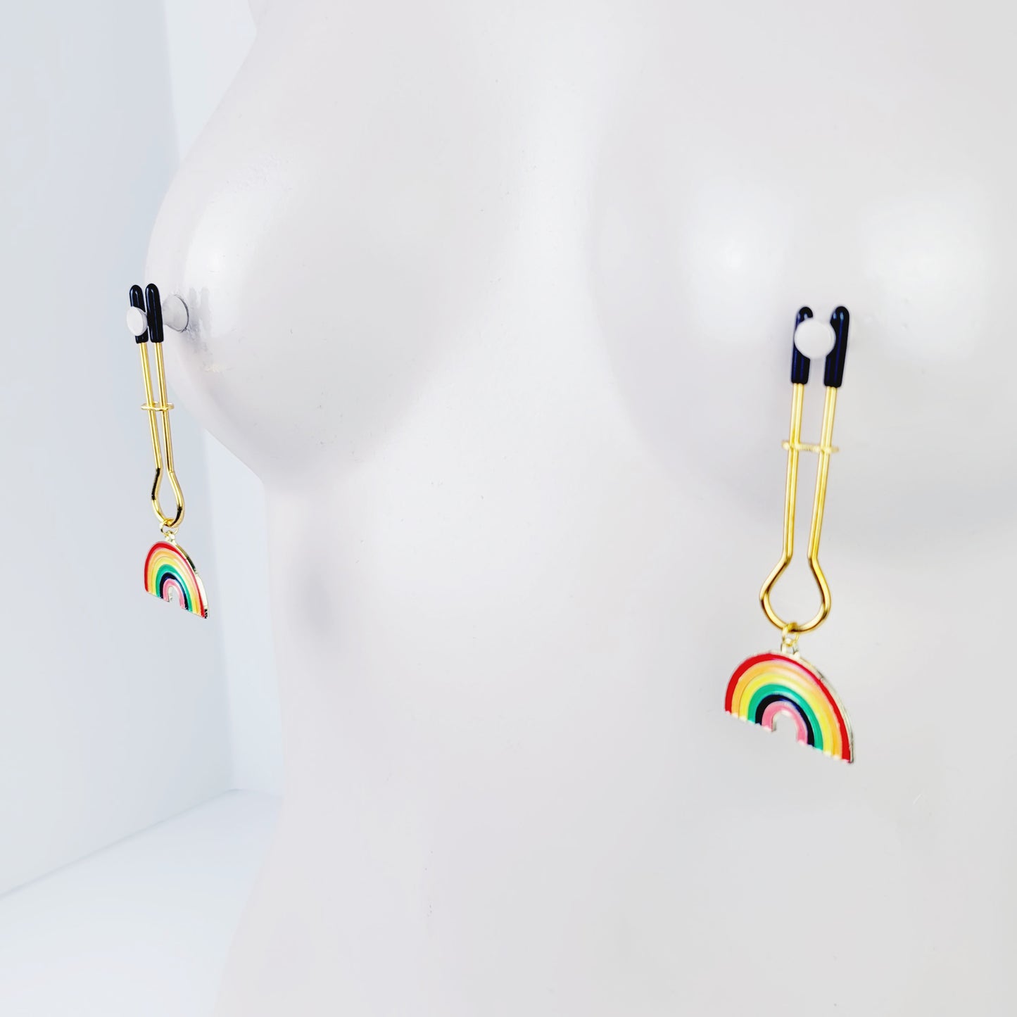 Rainbow Nipple Clamps, Gold, Straight Tweezer Clamp.