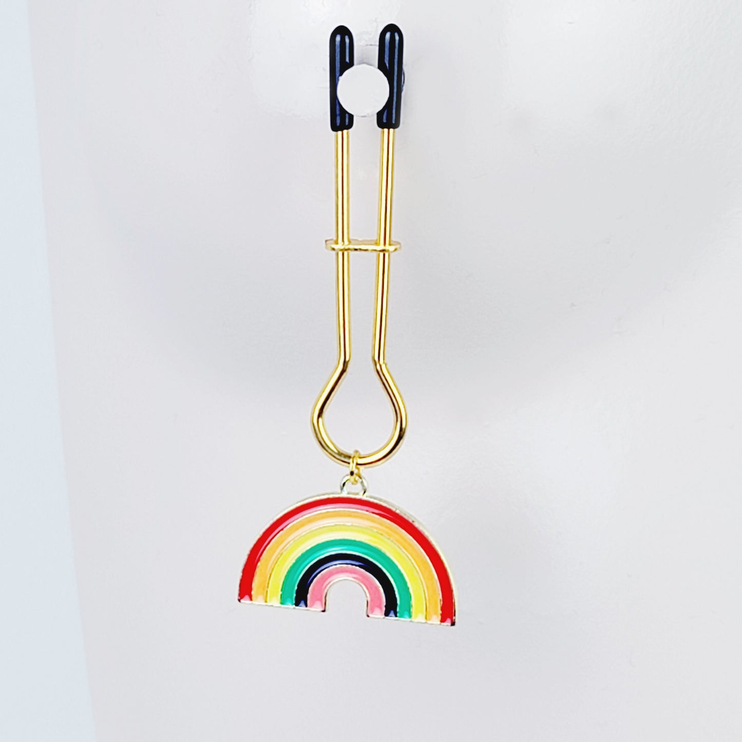 Rainbow Nipple Clamps, Gold, Straight Tweezer Clamp.