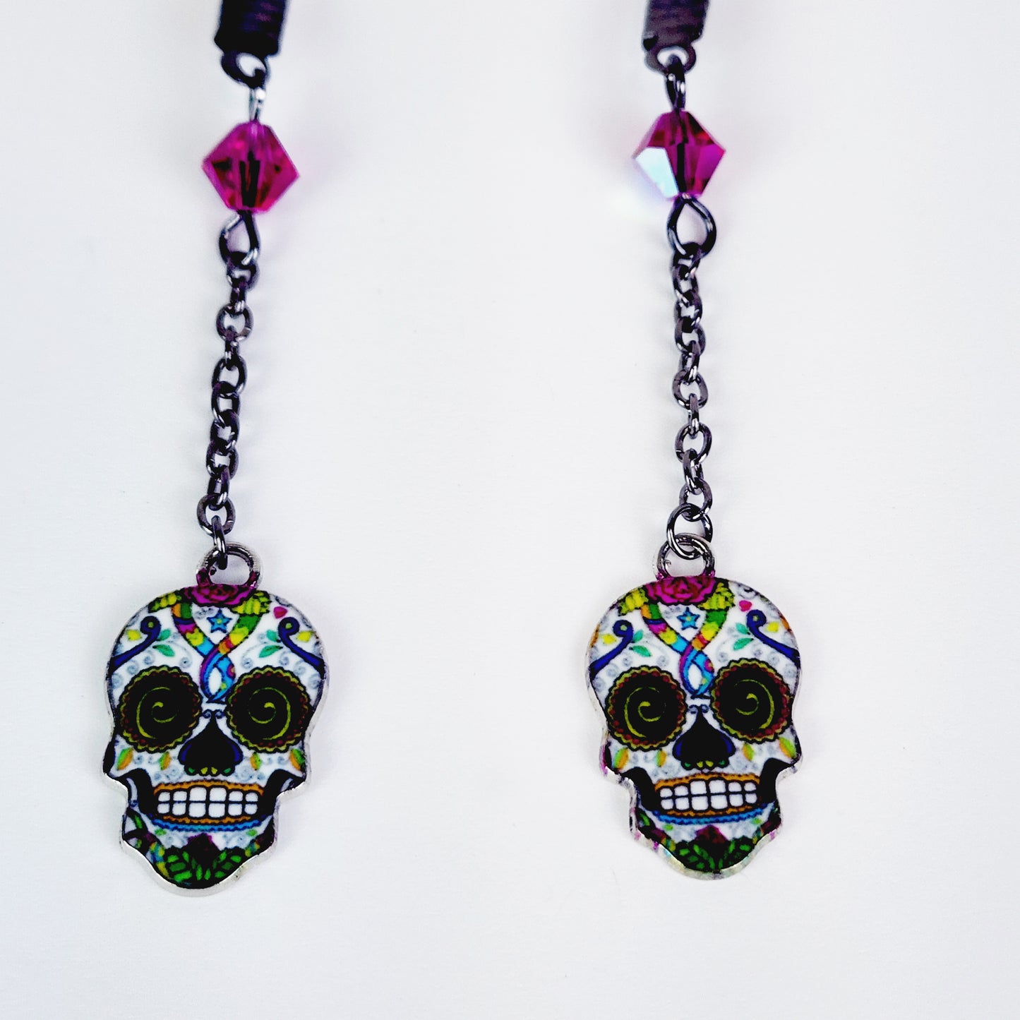 Non Piercing Nipple Dangles or Clamps with Crystal and Sugar Skull. Not Pierced Nipple Jewelry. MATURE, BDSM