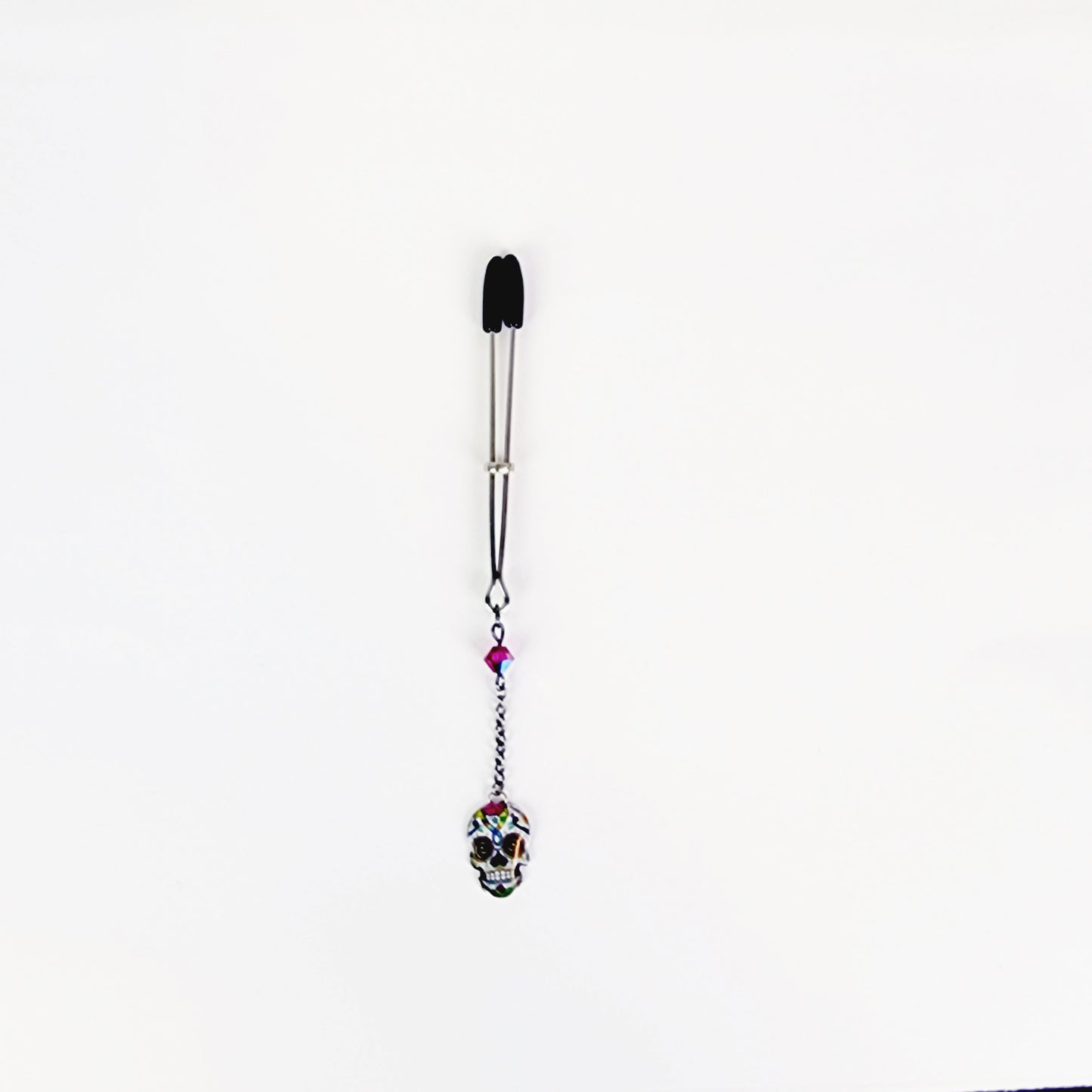 Clit Clamp with Sugar Skull Dangle. Tweezer Clitoral Clamp. Submissive, MATURE, BDSM