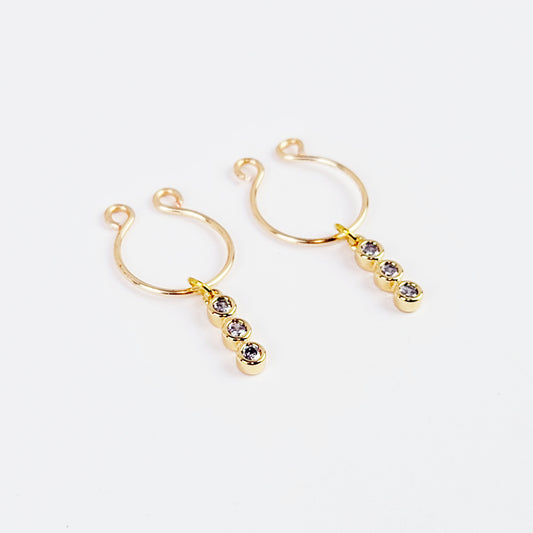 Non Piercing Nipple Rings with 18k Gold Triple Gems