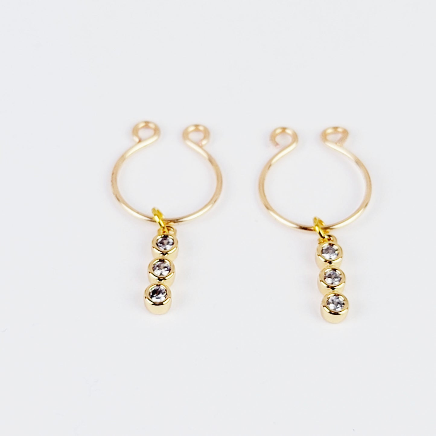 Non Piercing Nipple Rings with 18k Gold Triple Gems