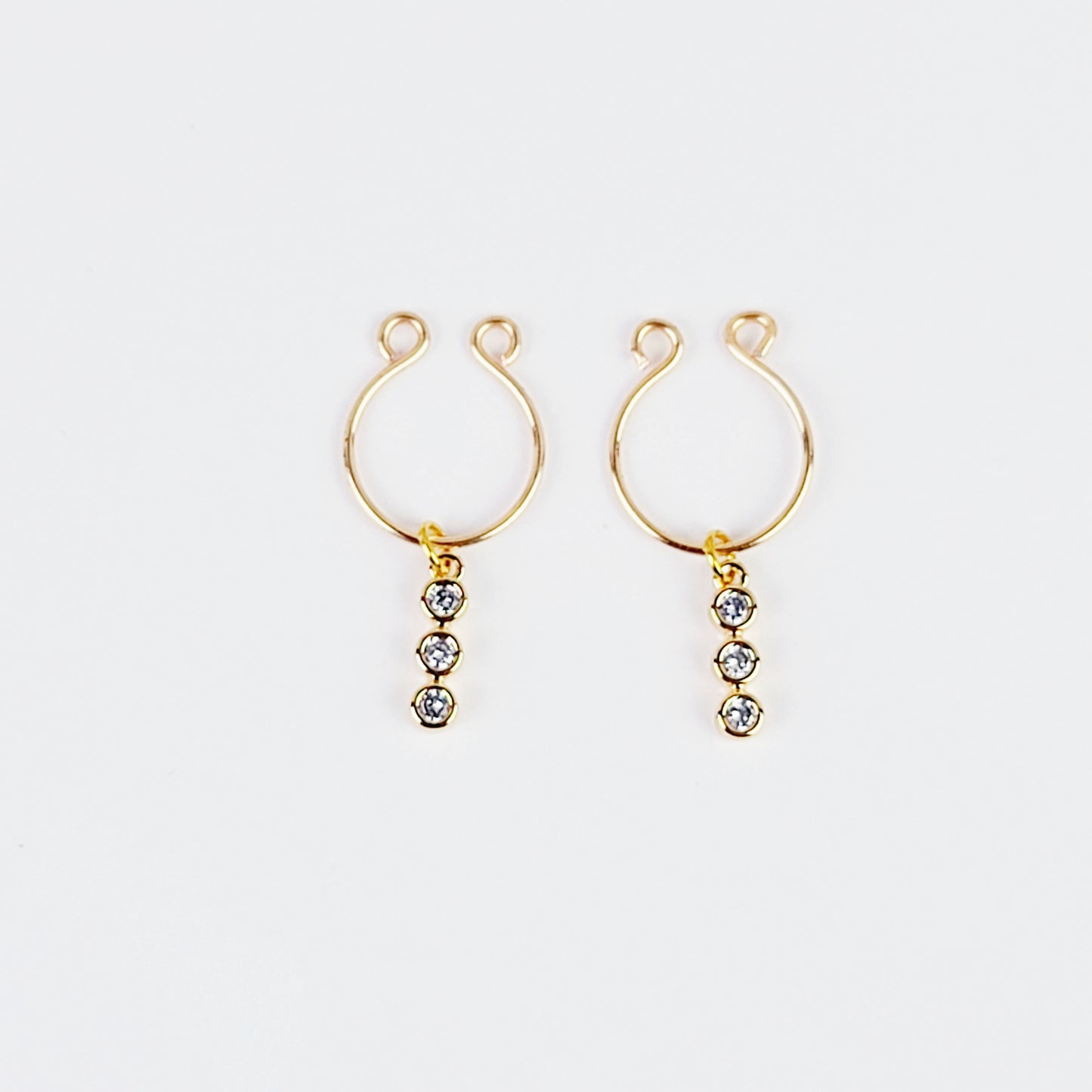 Non Piercing Nipple Rings with 18k Gold Triple Gems