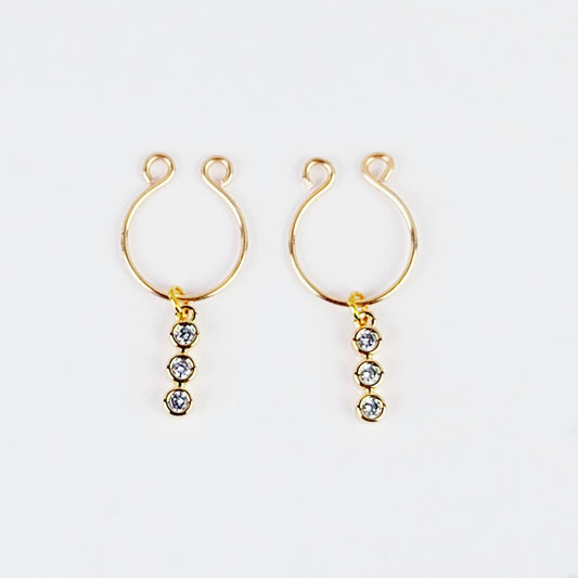 Non Piercing Nipple Rings with 18k Gold Triple Gems