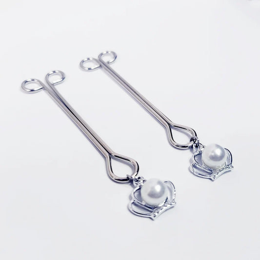 Straight Nipple Clamps with Crown and Pearl