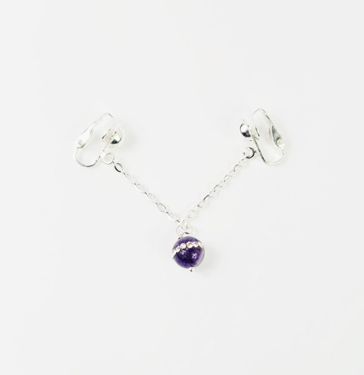 Labia Chain Dangle with Sparkling Amethyst Stone Bead. Non Piercing. BDSM