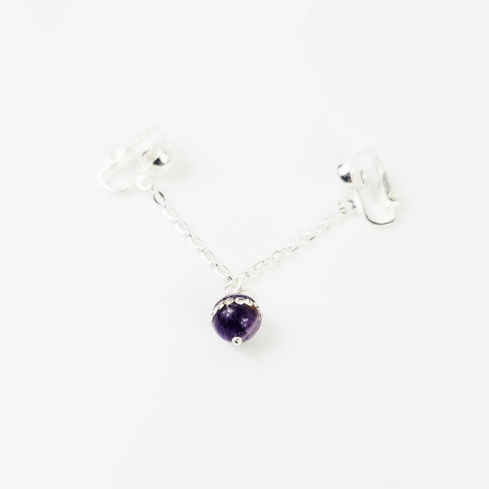 Labia Chain Dangle with Sparkling Amethyst Stone Bead. Non Piercing. BDSM