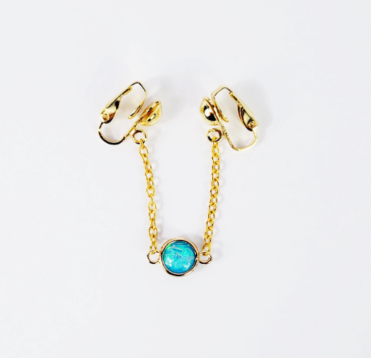 Gold with Teal Pendant, Labia Chain Dangle