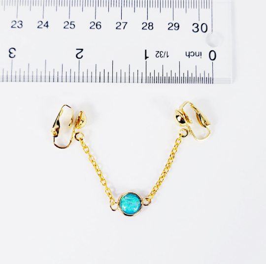 Gold with Teal Pendant, Labia Chain Dangle