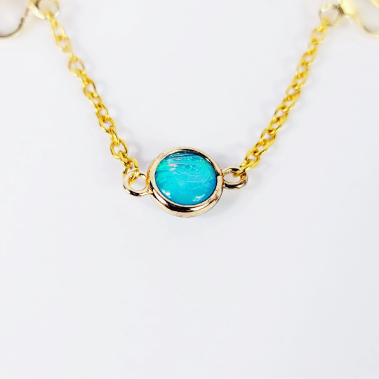 Gold with Teal Pendant, Labia Chain Dangle