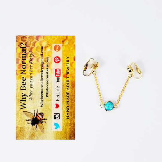 Gold with Teal Pendant, Labia Chain Dangle