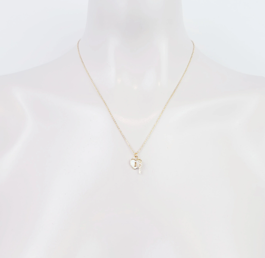 Discreet Day Collar with Heart Lock and Key, 18K Gold. Day Wear Neckla ...