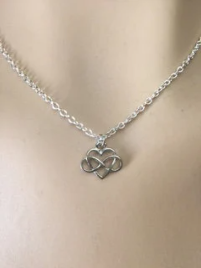 Infinity Heart Polyamory symbol on silver chain necklace. Adult, BDSM, Poly