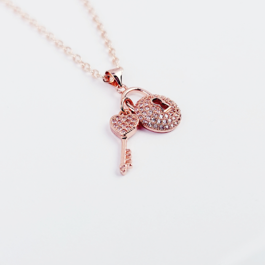 Rose Gold Lock & Key Necklace. Discreet Day Collar for BDSM Submissive