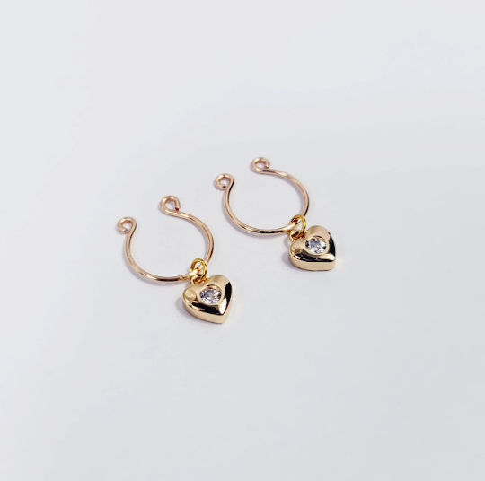 Gold Nipple Rings with Sparkling 18K Gold Hearts, Non Piercing.