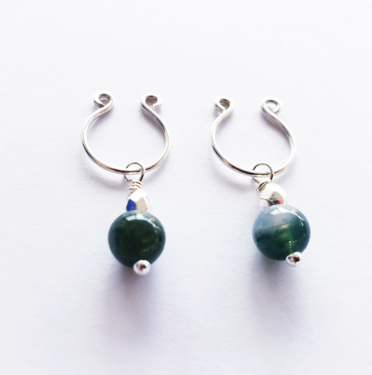 Non Piercing Nipple Rings with Jasper Dangles. Intimate Body Jewelry for Women, Not Pierced.