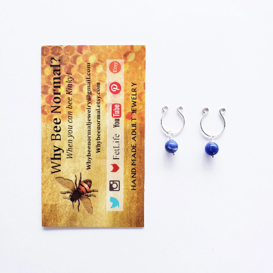 Non Piercing Nipple Rings with Blue Sodalite. Intimate Body Jewelry for Women, Not Pierced