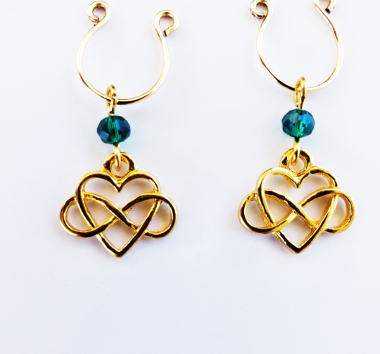 Gold Infinity Heart Nipple Rings Non Piercing. Nipple Dangles, Not Pierced, Poly, BDSM