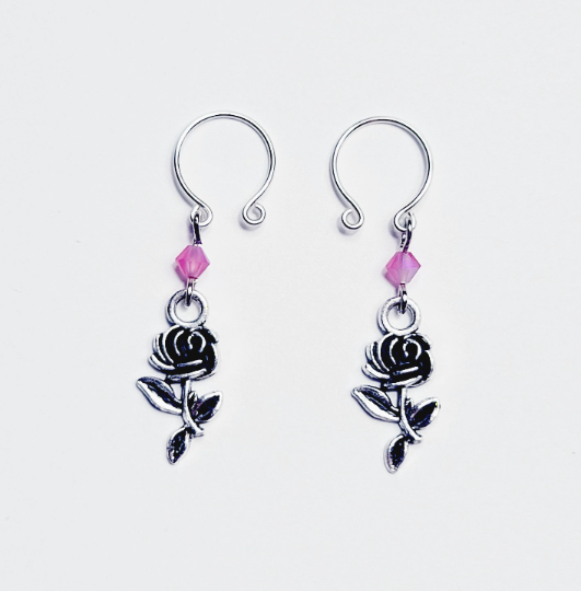 Non Piercing Nipple Rings with Roses and Pink Crystals.