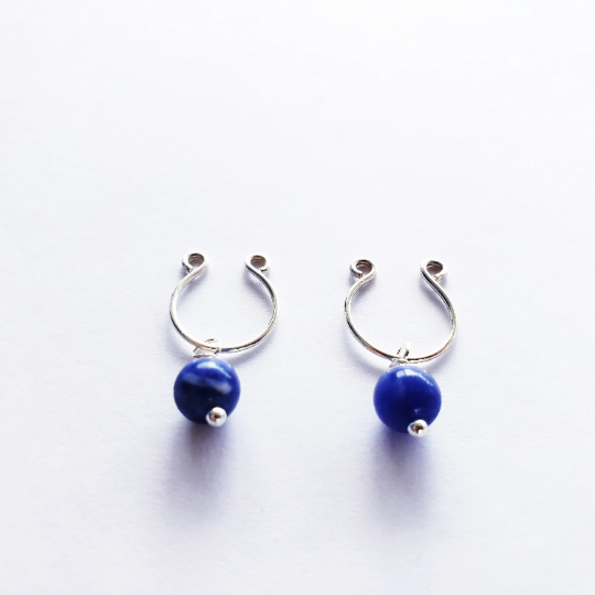 Non Piercing Nipple Rings with Blue Sodalite. Intimate Body Jewelry for Women, Not Pierced