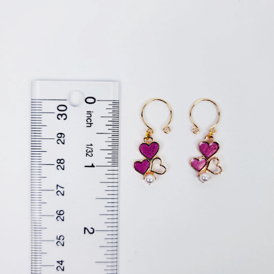 Gold Nipple Rings with Pink Hearts and Pearl, Non Piercing. Intimate Body Jewelry