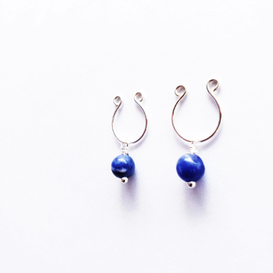 Non Piercing Nipple Rings with Blue Sodalite. Intimate Body Jewelry for Women, Not Pierced