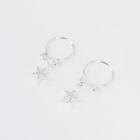 Non Piercing Sterling Silver Star Nipple Rings. Fake Nipple Rings, Not Pierced, Intimate Body Jewelry