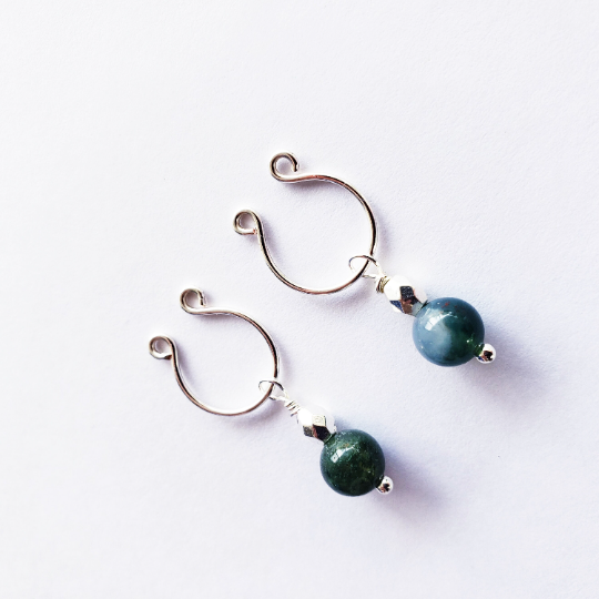 Non Piercing Nipple Rings with Jasper Dangles. Intimate Body Jewelry for Women, Not Pierced.