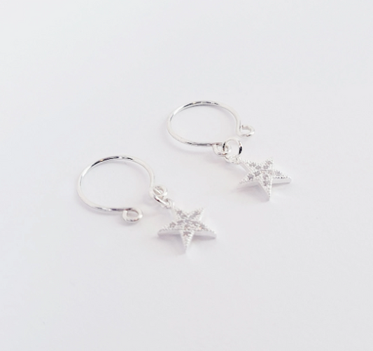 Non Piercing Sterling Silver Star Nipple Rings. Fake Nipple Rings, Not Pierced, Intimate Body Jewelry