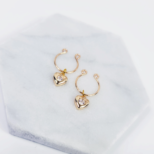 Gold Nipple Rings with Sparkling 18K Gold Hearts, Non Piercing.